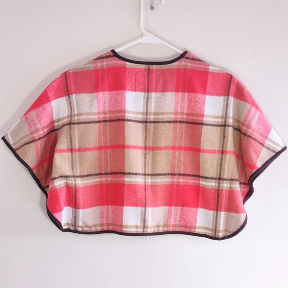Janie and Jack Pink & Tan Wool Cape Jacket Girl's Size 3 - 4  Preppy Plaid - Picture 5 of 7